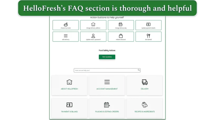 HelloFresh's comprehensive FAQ section