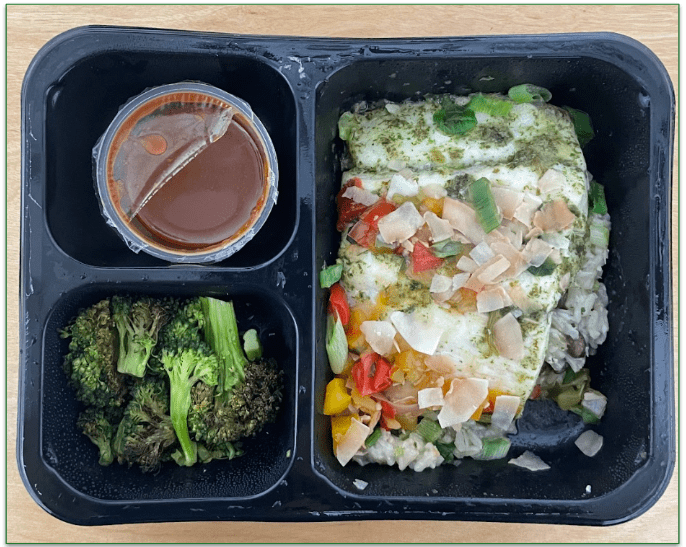 Hawaiian Barramundi and Black Bean Coconut Rice from Factor in microwave safe tray