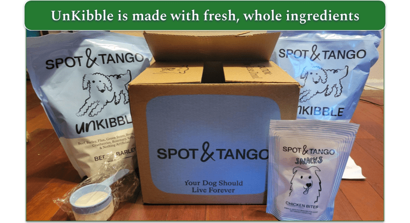 deliveryrank’s reviewer’s delivery of a spot and tango box with unkibble unpacked either side