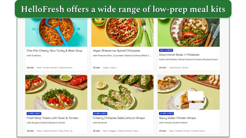 HelloFresh menu includes low-prep meal kits