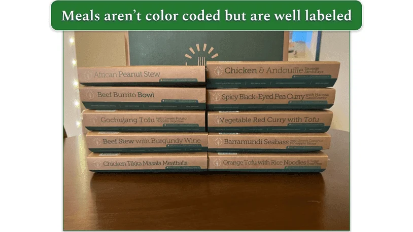 BistroMD meals piled up with the name of the ish clearly visible on the side. BistroMD box in background