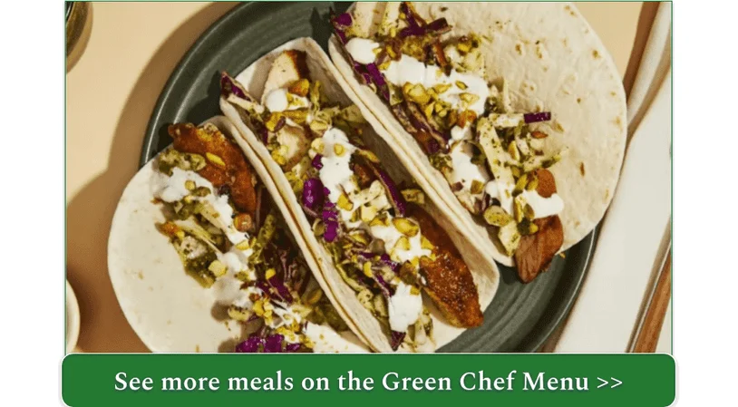 a screenshot of green chef's turkish-spiced chicken tacos
