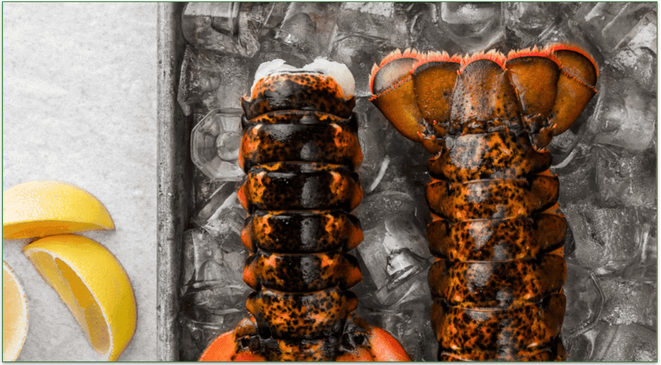 Rastelli's wild caught lobster tails over ice with some lemon wedges