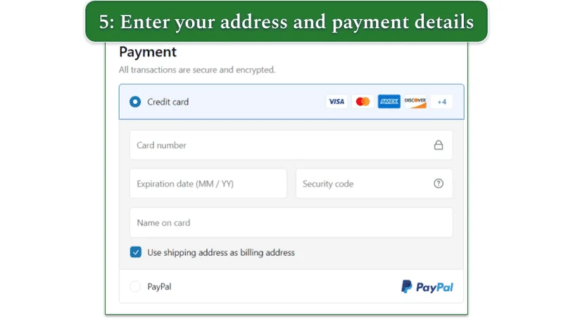 Screenshot of payment details screen on checkout