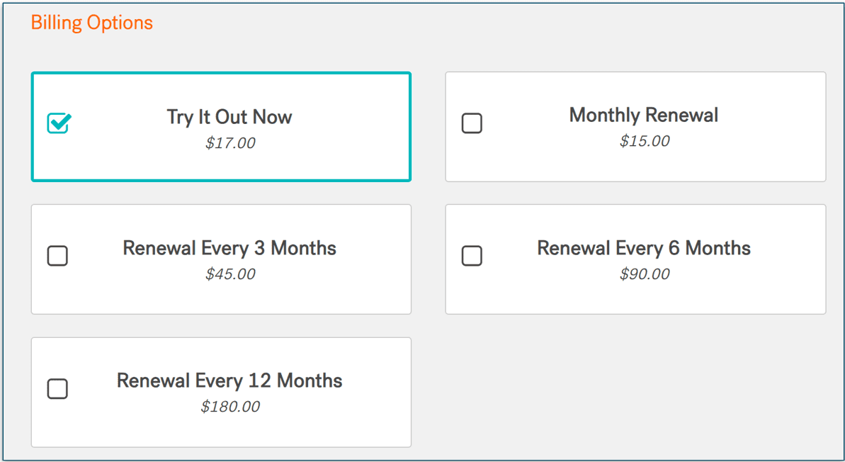 Billing options for Pet treater with the Try It Out Now option highlighted