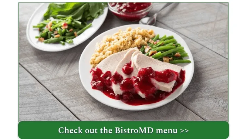 Turkey Breast with Cranberry- Apple Chutney, Stuffing, and Bacon-Topped Green Beans from BistroMD