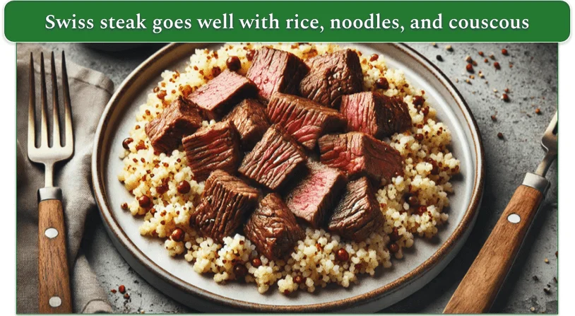 Pieces of meat served over couscous.