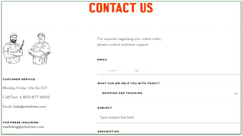 Porter Road's Contact Us page