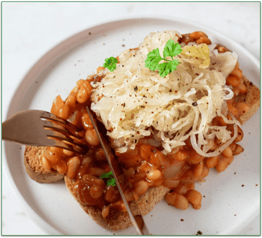 Beans on Toast on a plate, ready to eat