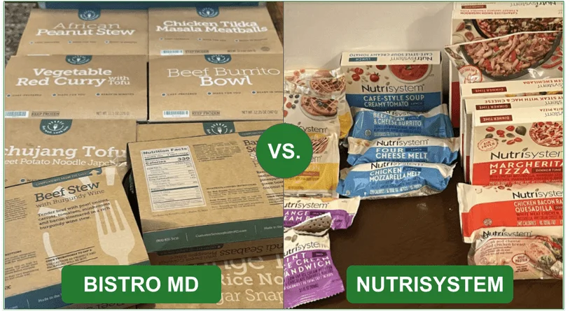 Comparison image of the prepared meals from BistroMD and Nutrisystem