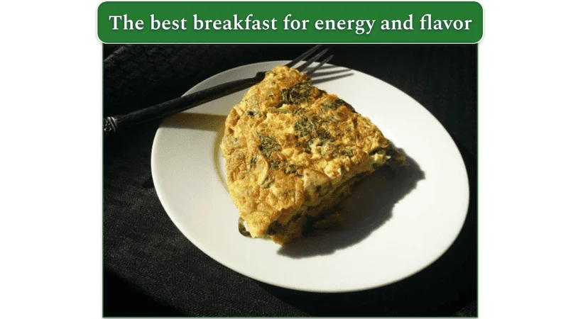 A piece of Keilbasa Swiss Omelet on a plate