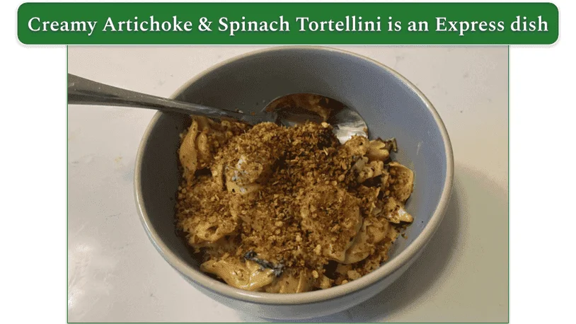 Home Chef's Creamy Artichoke & Spinach Tortellini, cooked by a Delivery Rank reviewer