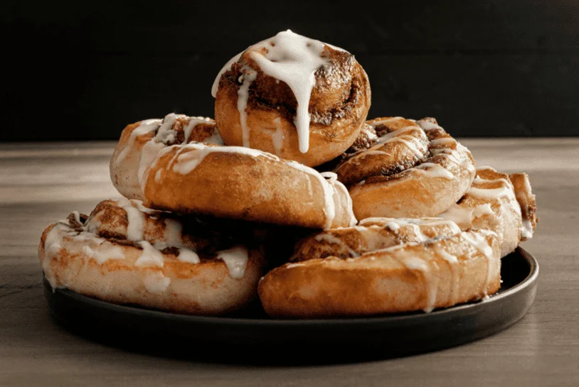 Delicious cinnamon rolls on a platter