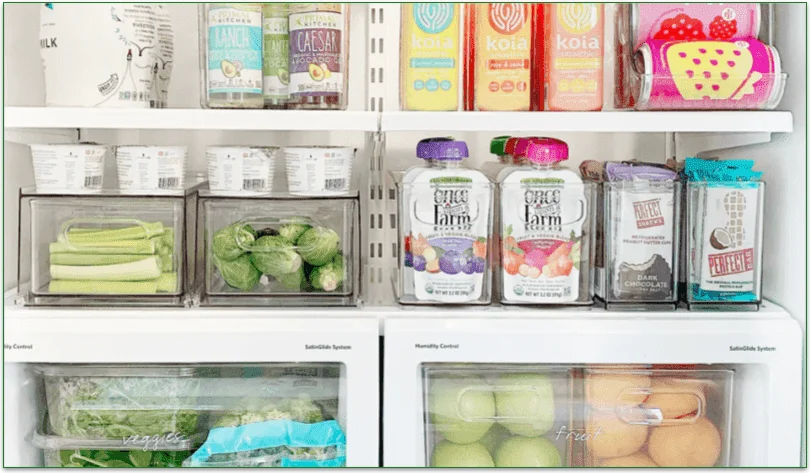 Once Upon a Farm pouches stored in a fridge