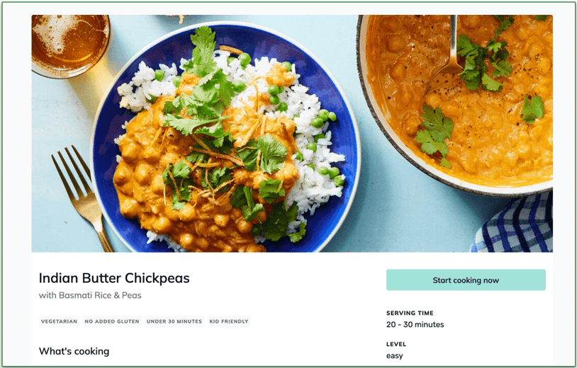 Screenshot of Marley Spoon’s Chicken Curry & Basmati Rice with saver tag highlighted