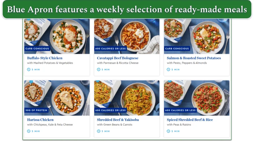 Screen shot of Blue Apron's prepared meals