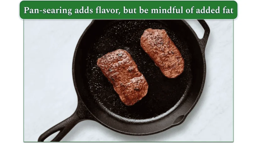 Sirloin Steak frying in a skillet from HelloFresh