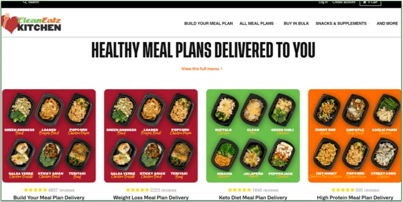 Screenshot of Clean Eatz meal plan options