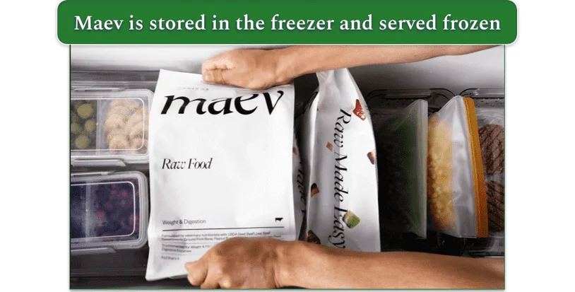 Image of a Maev package being lifted out of the freezer
