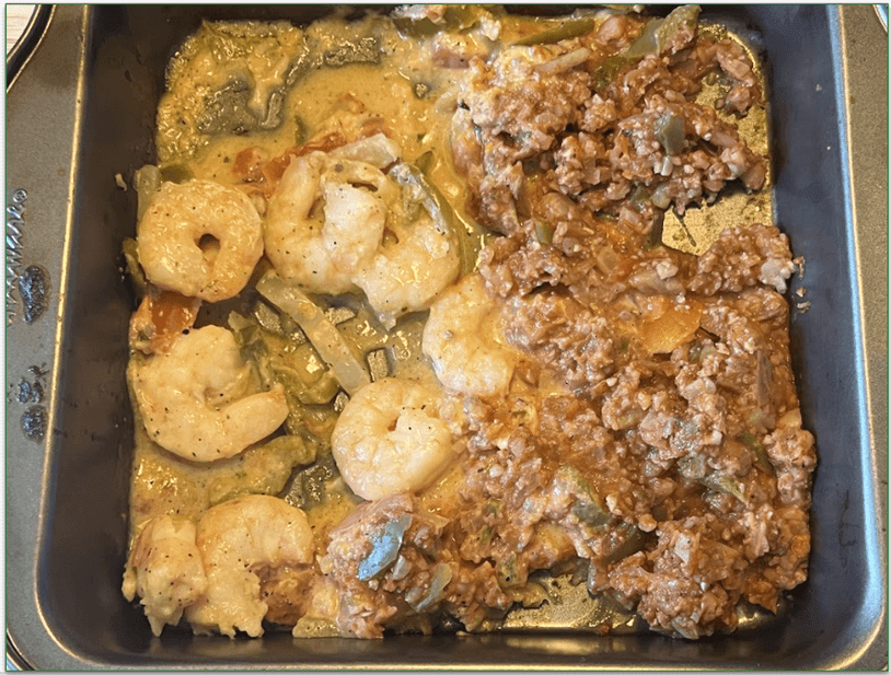 Image of the Chipotle Lime Shrimp dish on an oven tray for heating