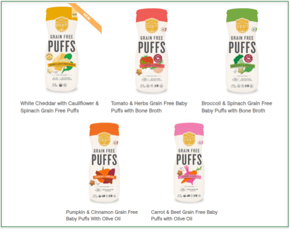 Serenity Kids' selection of grain-free puffs