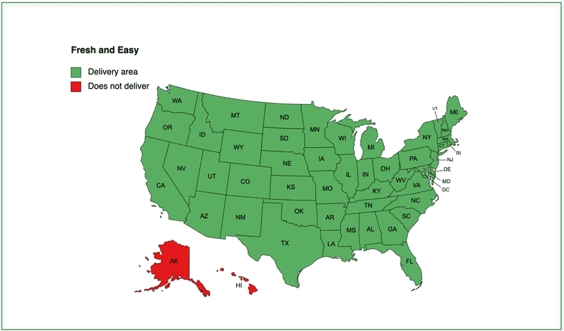 Map showing Fresh and Easy's delivery area