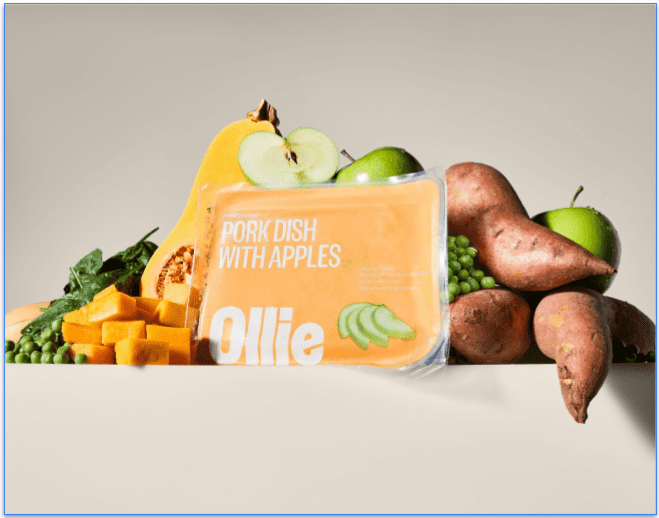 Ollie fresh pork meal packet surrounded by ingredients