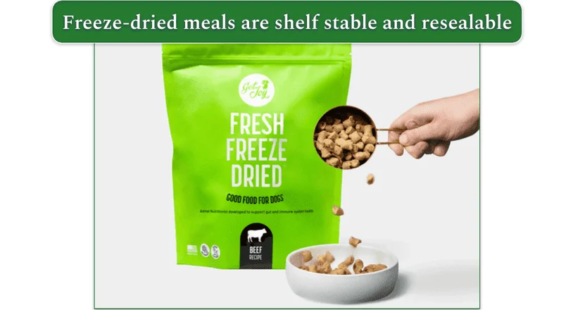 Beef freeze-dried packet and the food being poured into a bowl