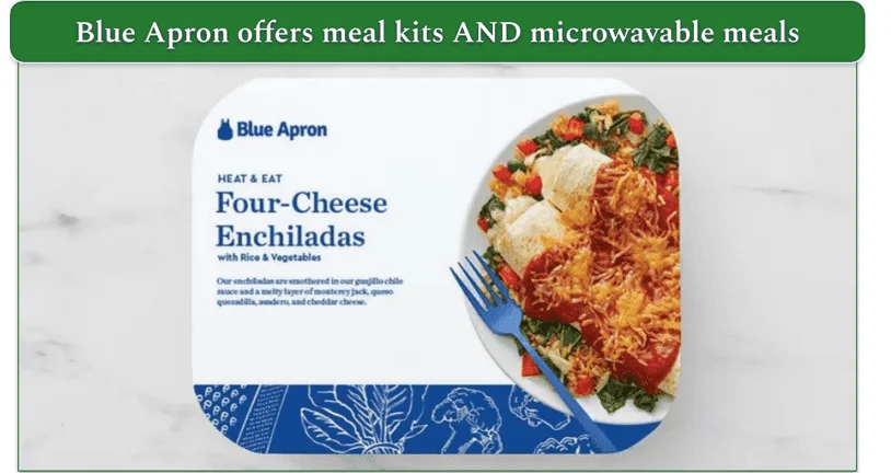 Blue Apron's Four-Cheese Enchiladas in the box.