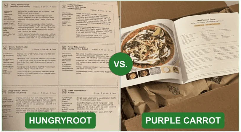 Comparison of printed recipes from both services