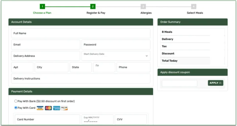 screengrab of forkful's register & pay page