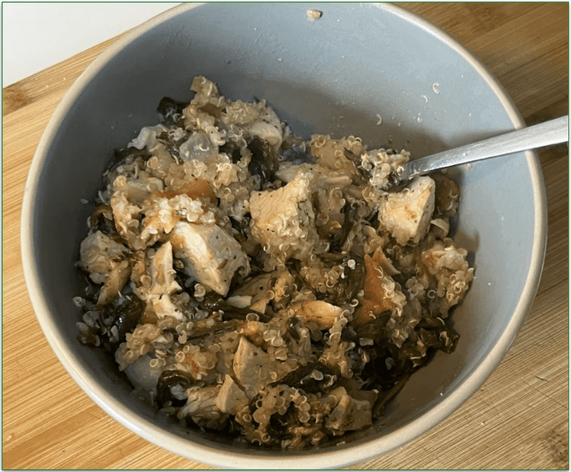 the Greek Lemon Garlic Chicken Quinoa Bowl with Feta served in a bowl