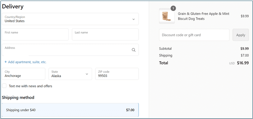 The cost breakdown with a shipping fee included