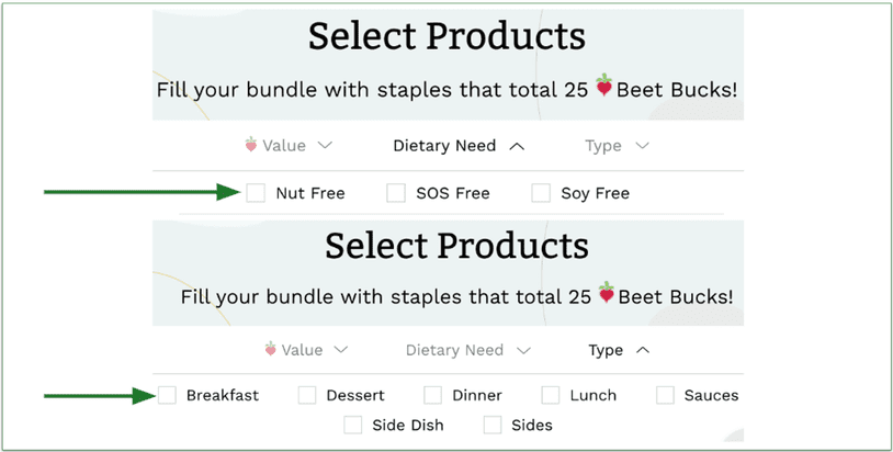 MamaSezz's menu filtering system