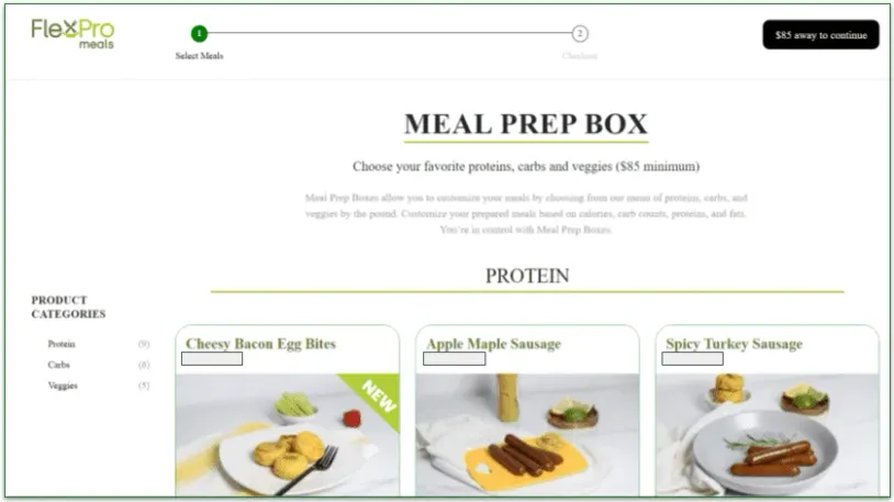 FlexPro Meals' Meal Prep Box page
