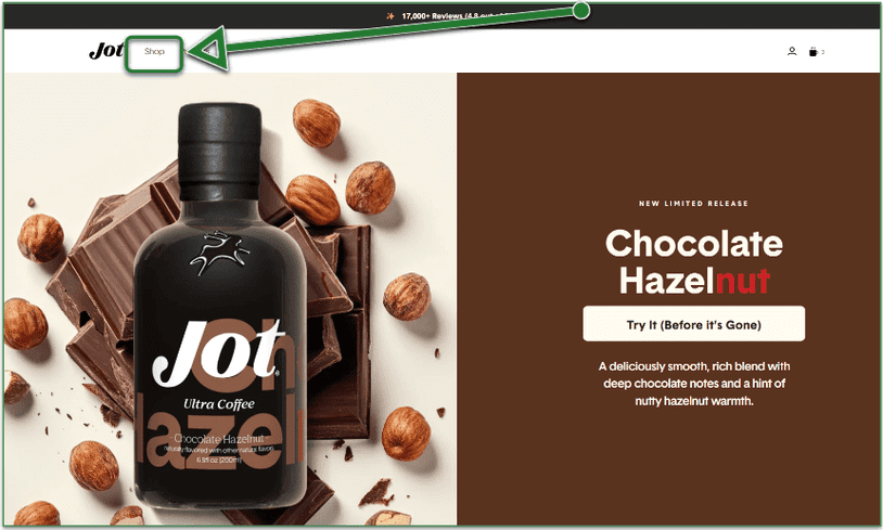 Screenshot of Jot's website with 