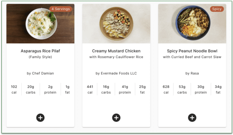 Screenshot of meals offered to northern New Jersey