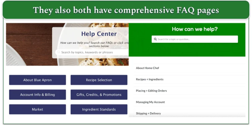 Screenshot showing both services' FAQ pages.