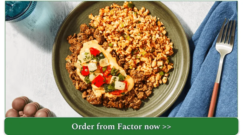 Factor's Santa Fe Beef Bowl with Green Chile Cheese Sauce & Mexican Cauliflower Rice.