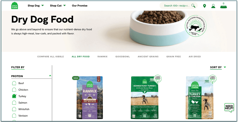 Easily filter Open Farm’s menu by type and protein