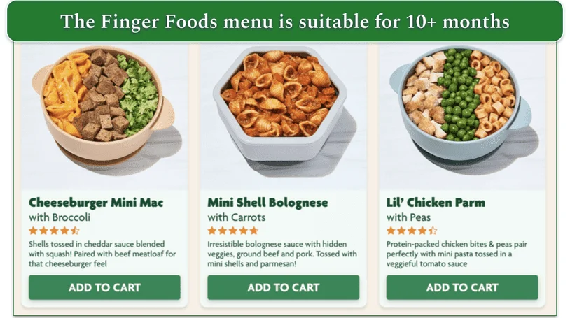 Screenshot of Nurture Life’s finger foods menu