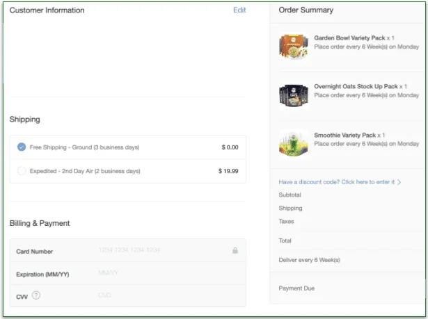Screenshot of Frozen Garden's Payment page