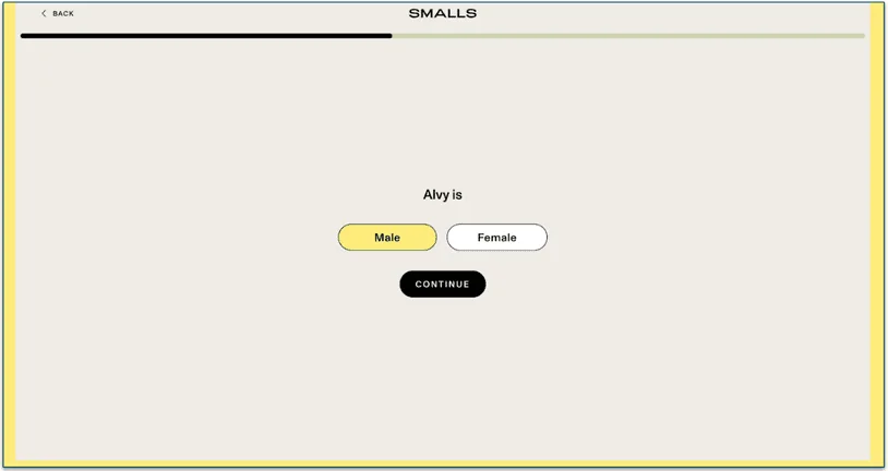 Screenshot of one of the questions in the Smalls questionnaire
