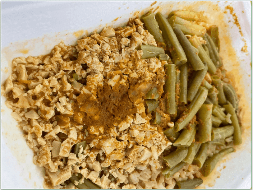 Trifecta’s BBQ Tofu dish in a tray