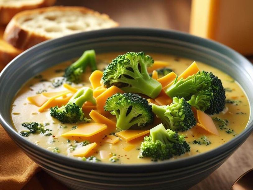 A bowl of Broccoli Cheddar soup