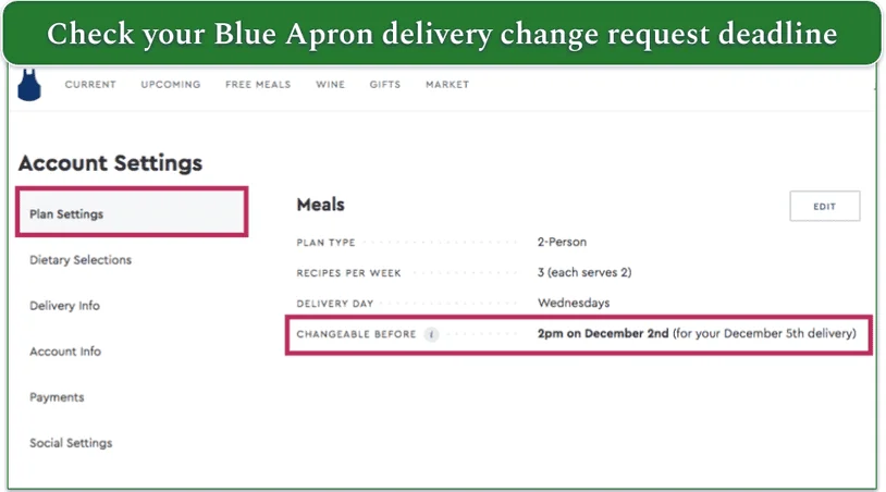 an example of a Blue Apron change request deadline