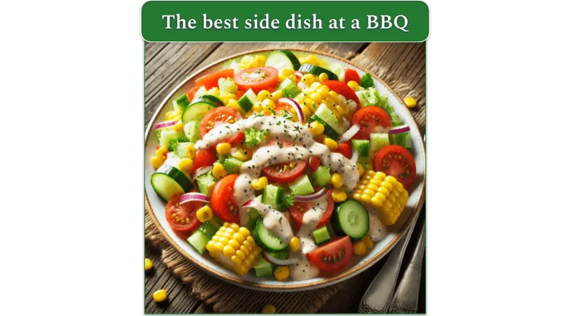 A serving of the Vegetable Salad with Creamy Dressing on a plate