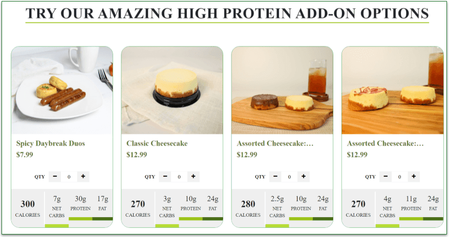  Add-on menu with prices for each dish