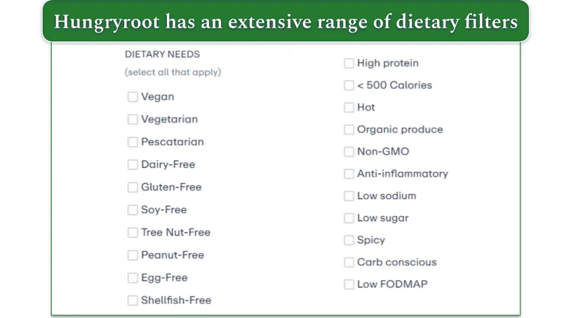 Hungryroot's dietary filters