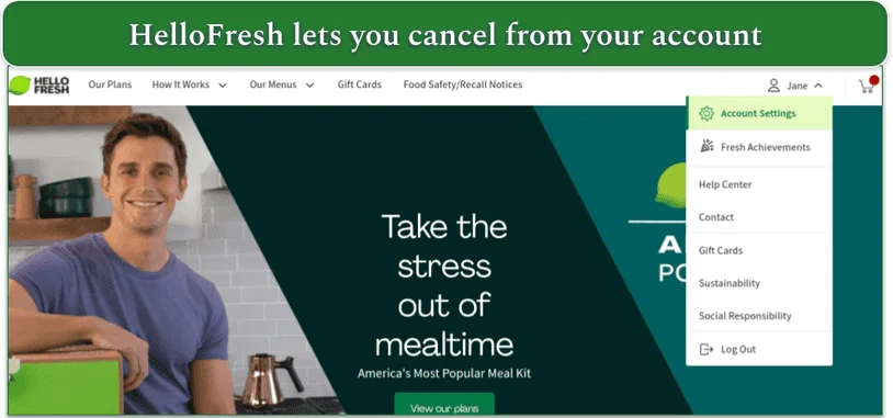 A screenshot of HelloFresh's opening screen